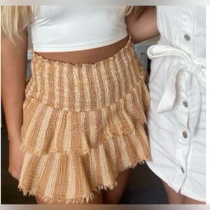Aerie Tiered Smocked Waist Skirt Size Medium Striped Cotton Gauze Lined Boho